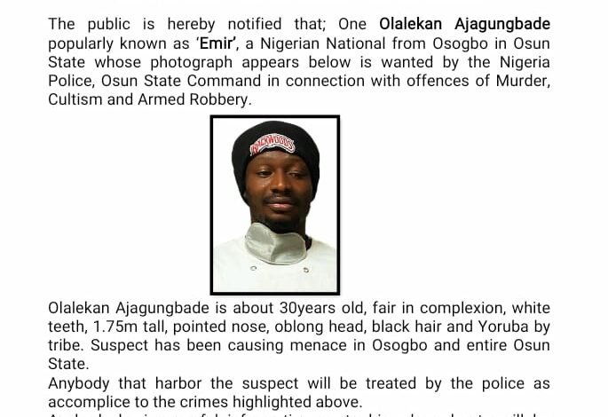 Police declares two wanted in Osun for various crimes