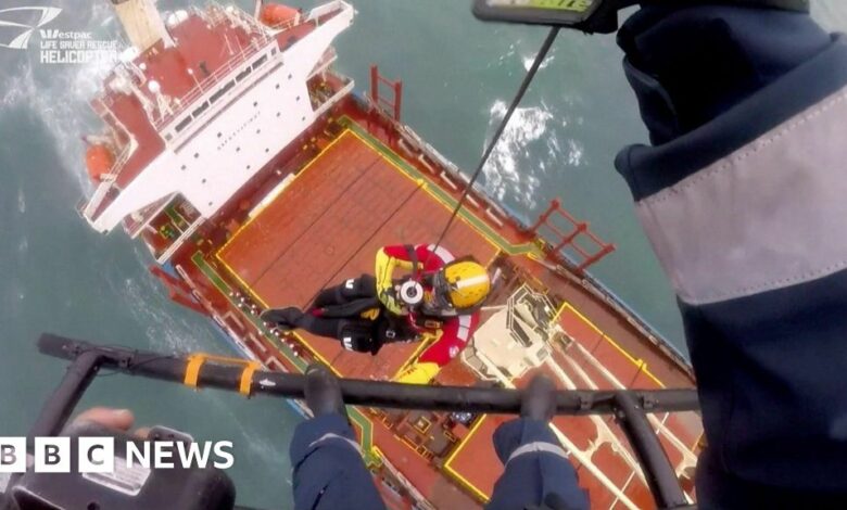 Rescuers try to save stranded cargo ship near Sydney